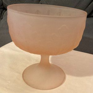 VTG 1978 FTD Oak Leaf PTN Pink Satin Glass Compote/Pedestal Bowl/Vase-5.75”H-EUC